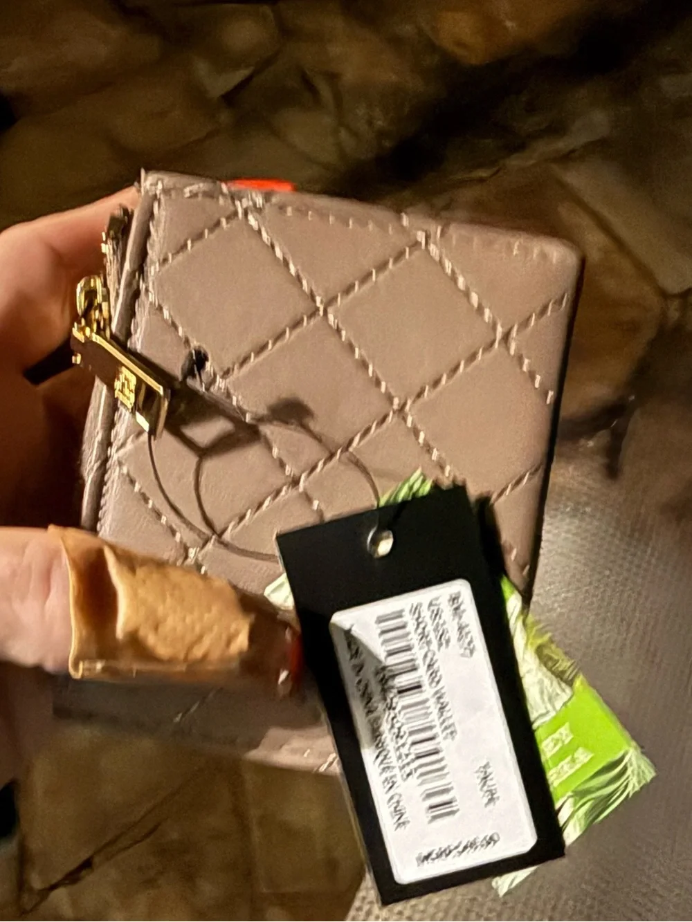 Badgley Mischka Quilted Taupe Wallet with Gold Hardware